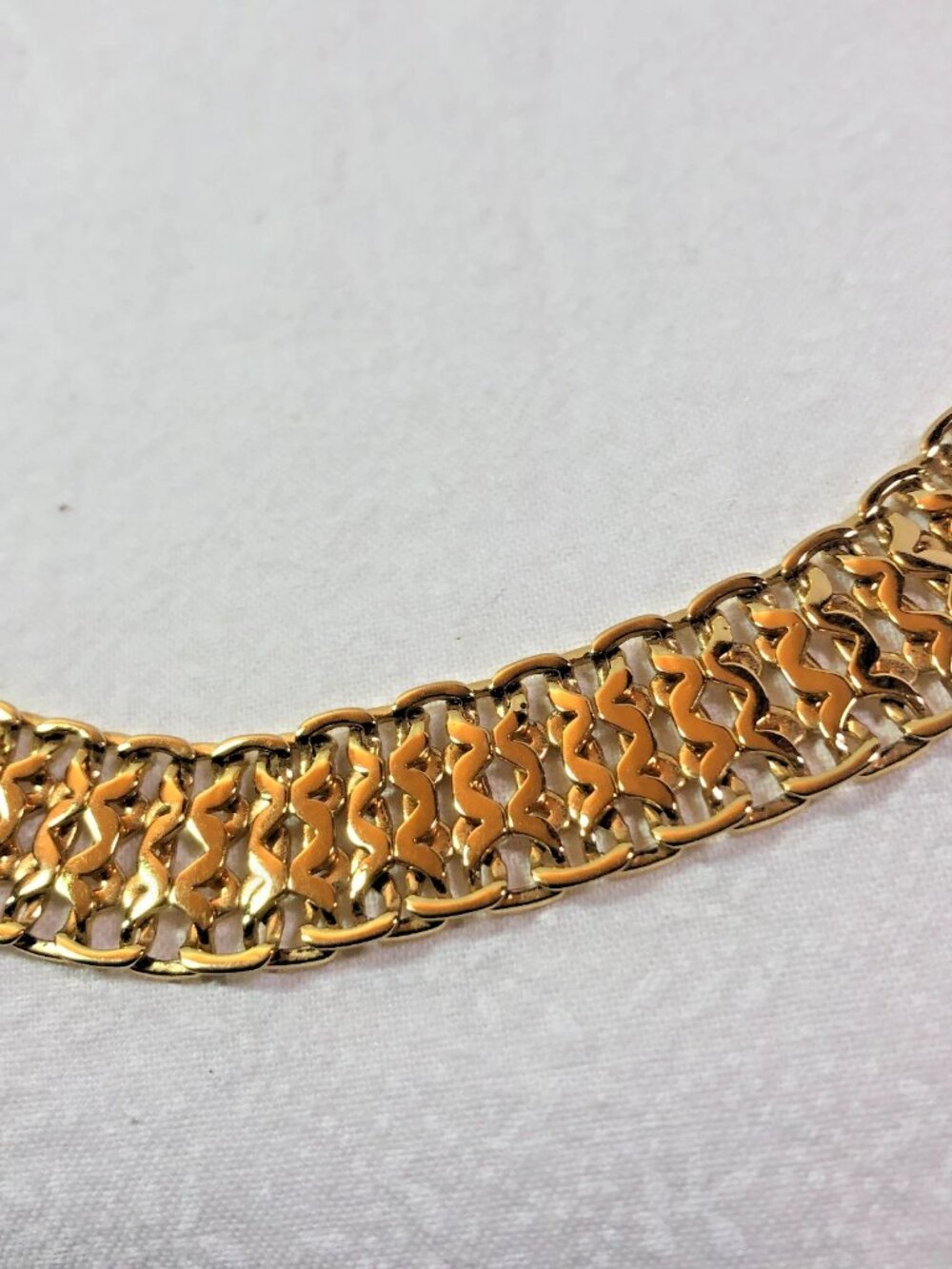 Monet Woven Flat Chain Collar Retro Vintage Gold Toned Necklace 16 Inch - Picture 4 of 11